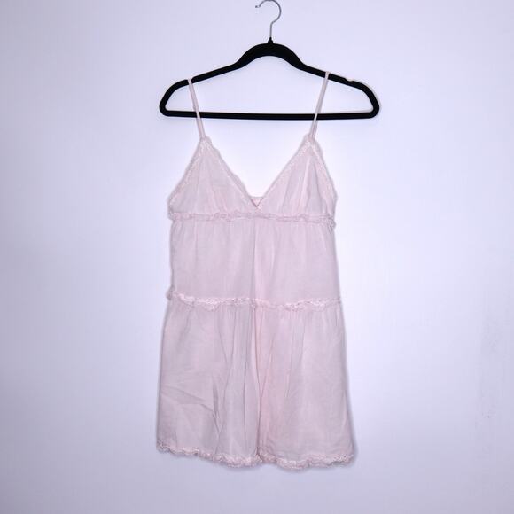 SUNDAY BEST Aritzia Angela Mini Dress Mochi Pink Tiered Strappy Sleeve Women's S - Picture 1 of 12